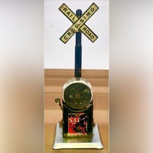 Post-War Tin Litho MARX O Scale RAILROAD CROSSING Gate Stop Sign Ringing Bell